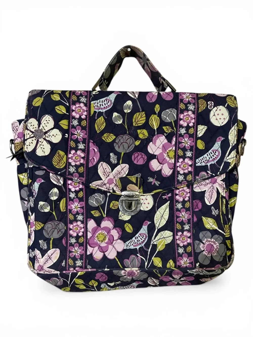 Vera Bradley Night and Day Bird Quilted Messenger Bag Purple Floral